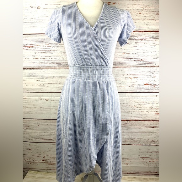 Caution To The Wind Dresses & Skirts - Caution to the Wind Urban Outfitters Blue and White Striped Wrap Dress
